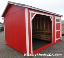 Old Hickory Sheds 10'x16' Animal Shelter Painted Scarlet Red with White Trim and Black Metal Roof Side View