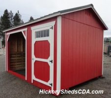 Old Hickory Sheds 10'x16' Animal Shelter Painted Scarlet Red with White Trim and Black Metal Roof Side View