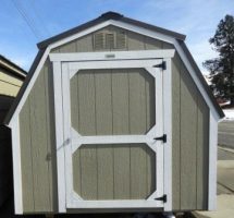 Old Hickory Sheds 8'x12' Barn Painted Buckskin with Metal Roof Front View