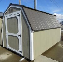 Old Hickory Sheds 8'x12' Barn Painted Buckskin with Metal Roof Side View