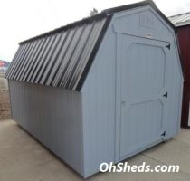 Old Hickory Sheds 8'x12' Barn Painted Shadow Gray with Black Metal Roof Side View