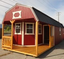 Old Hickory Sheds 12'x28' Deluxe Lofted Porch Painted Barn Red with Metal Roof Front View