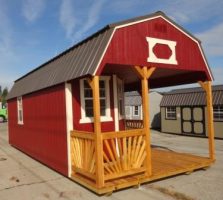 Old Hickory Sheds 12'x28' Deluxe Lofted Porch Painted Barn Red with Metal Roof Side View