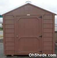 Old Hickory Sheds 8'x12' Economy Shed Painted Brown with Silver Metal Roof Front View