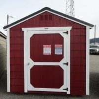 Old Hickory Sheds 8'x12' Economy Utility Shed Painted Red with Metal Roof Front View