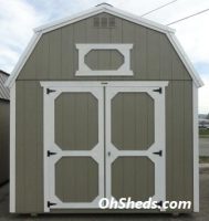 Old Hickory Sheds 10'x12' Lofted Barn Painted Beige with Silver Metal Roof Front View
