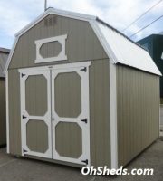 Old Hickory Sheds 10'x12' Lofted Barn Painted Beige with Silver Metal Roof Side View