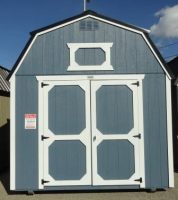 Old Hickory Sheds 10'x16' Lofted Barn Painted Gray Shadow with Metal Roof Front View