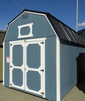 Old Hickory Sheds 10'x16' Lofted Barn Painted Gray Shadow with Metal Roof Side View