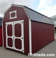 Old Hickory Sheds 10'x20' Lofted Barn Painted Pinnacle Red with Burnished Slate Metal Roof Side View