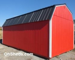 Old Hickory Sheds 12'x24' Lofted Barn Painted Red with Black Metal Roof Door Side View