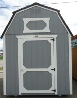 Old Hickory Sheds 8'x12' Lofted Barn Painted Gap Gray with Black Metal Roof Front View