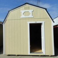 Old Hickory Sheds 12'24' Lofted Cabin Painted Navajo with Metal Roof Door View