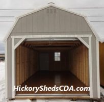 Old Hickory Sheds 12'x24' Barn Garage Painted Gap Gray with Silver Metal Roof Door Open View