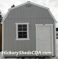 Old Hickory Sheds 12'x24' Barn Garage Painted Gap Gray with Silver Metal Roof House Door View
