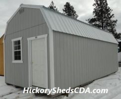 Old Hickory Sheds 12'x24' Barn Garage Painted Gap Gray with Silver Metal Roof Side View