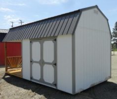 Old Hickory Sheds 10'x16' Lofted Barn Side Porch Painted White with Metal Roof Side View