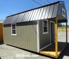 Old Hickory Sheds 10'x20' Lofted Front Porch Painted Clay with Black Metal Roof Side View