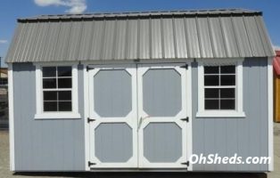Old Hickory Sheds 10'x16' Side Lofted Barn Painted Gap Gray with Silver Metal Roof Front View
