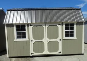 Old Hickory Sheds 10'x16' Side Lofted Barn Painted Gap Gray with Metal Roof Front View