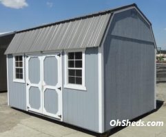Old Hickory Sheds 10'x16' Side Lofted Barn Painted Gap Gray with Silver Metal Roof Side View