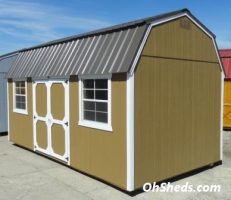 Old Hickory Sheds 10'x20' Side Lofted Barn Painted Buckskin with Burnished Slate Metal Roof Side View