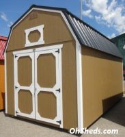 Old Hickory Sheds 10'x16' Lofted Barn Painted Clay with Black Metal Roof Side View
