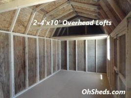 Old Hickory Sheds 10'x20' Side Lofted Barn Stained Honey Gold with Hunter Green Roof Overhead Loft View