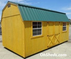 Old Hickory Sheds 10'x20' Side Lofted Barn Stained Honey Gold with Hunter Green Roof Side View