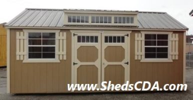 Old Hickory Sheds 10'x20' Side Utility Dormer Painted Clay with Silver Metal Roof Front View