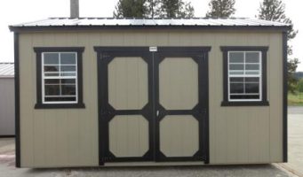 Old Hickory Sheds 10'x16' Side Utility Shed Painted Gap Gray with Metal Roof Front View