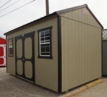Old Hickory Sheds 10'x16' Side Utility Shed Painted Gap Gray with Metal Roof Side View