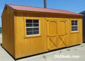 Old Hickory Sheds 10'x20' Side Utility Shed Stained Honey Gold with ed Metal Roof Side View
