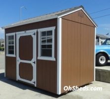 Old Hickory Sheds 8'x12' Side Utility Shed Painted Brown with Burnished Slate Metal Roof Side View