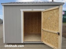 Old Hickory Sheds 8'x12' Side Utility Shed Painted Gap Gray with Charcoal Metal Roof Inside View