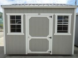 Old Hickory Sheds 8'12' Side Utility Shed Painted Gap Gray with Metal Roof Front View