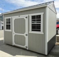 Old Hickory Sheds 8'12' Side Utility Shed Painted Gap Gray with Metal Roof Side View