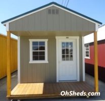 Old Hickory Sheds 10'x20' Utility Front Porch Painted Clay with Hunter Green Metal Roof Front View