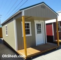 Old Hickory Sheds 10'x20' Utility Front Porch Painted Clay with Hunter Green Metal Roof Side View