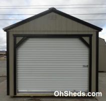 Old Hickory Sheds 12'x24' Utility Garage Painted Clay with Black Metal Roof Front View