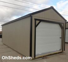 Old Hickory Sheds 12'x24' Utility Garage Painted Clay with Black Metal Roof Side View