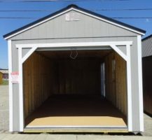 Old Hickory Sheds 12'x24' Utility Garage Painted Gap Gray with Metal Roof Door View