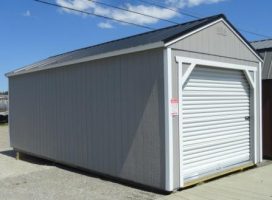Old Hickory Sheds 12'x24' Utility Garage Painted Gap Gray with Metal Roof Side View