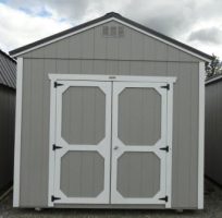 Old Hickory Sheds 10'x12' Utility Shed Painted Gap Gray with Metal Roof Front View