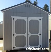 Old Hickory Sheds 10'x12' Utility Shed Painted Gap Gray with Charcoal Metal Roof Front View