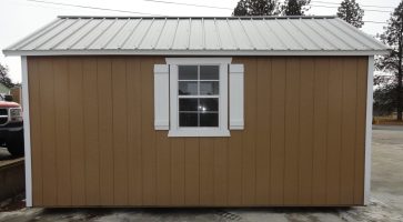 Old Hickory Sheds 10'x16' Utility Shed Painted Buckskin with Metal Roof Back View
