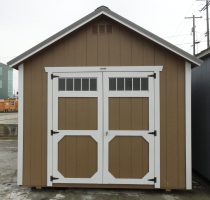 Old Hickory Sheds 10'x16' Utility Shed Painted Buckskin with Metal Roof Front View