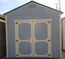Old Hickory Sheds 10'x16' Utility Shed Painted Gray Shadow with Metal Roof Front View