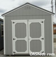 Old Hickory Sheds 10'x16' Utility Shed Painted Gap Gray with Metal Roof Front View