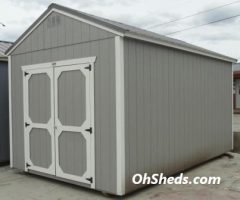 Old Hickory Sheds 10'x16' Utility Shed Painted Gap Gray with Metal Roof Side View